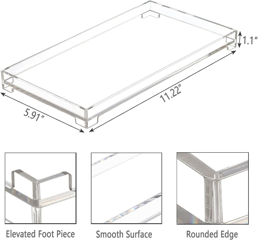 Vanity Bathroom Tray Acrylic Clear Rectangle Decorative Organizer, Large