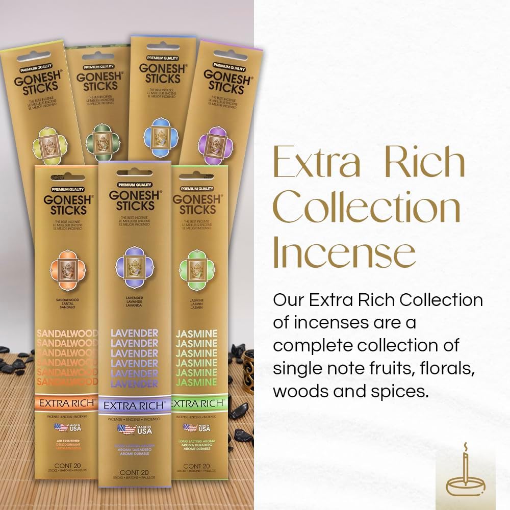 Gonesh - Extra Rich Scented Incense Sticks - Non-Toxic 10” Slow Burn Aromatic Sticks - Sandalwood - 80 Pack