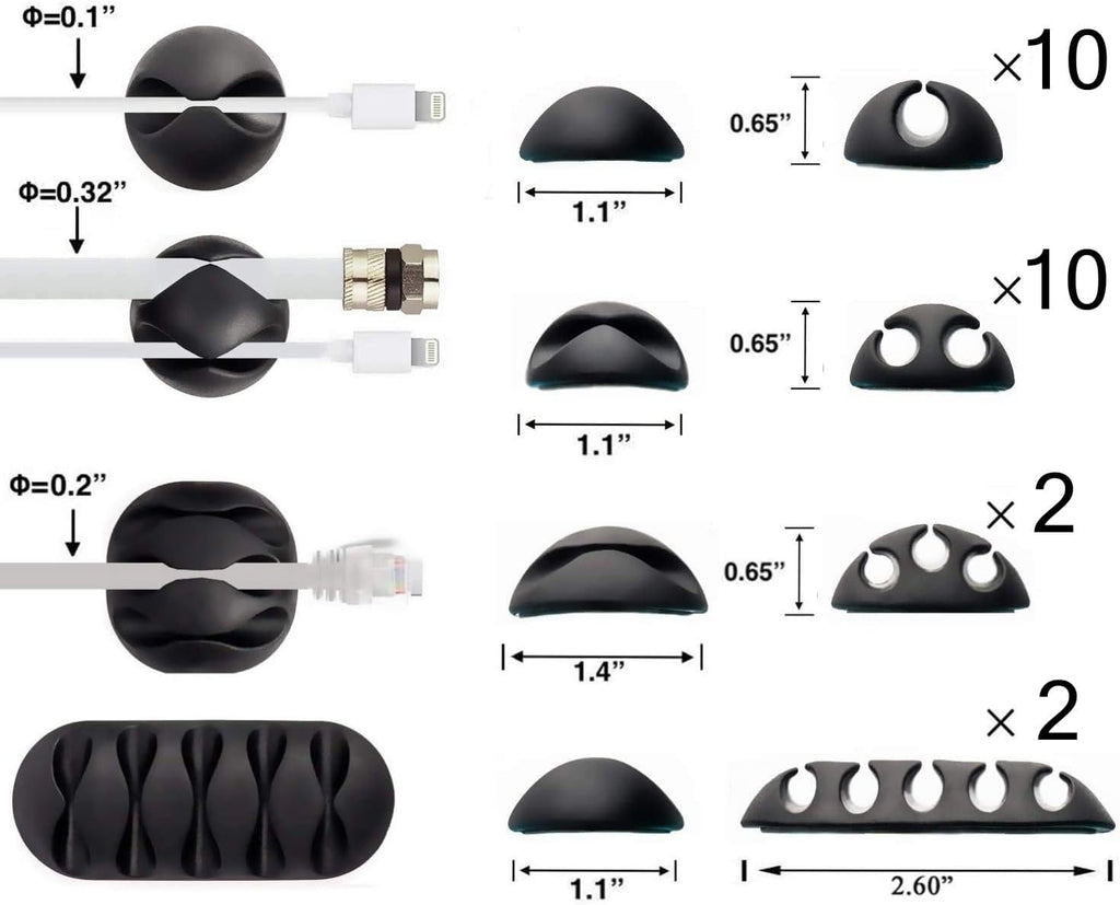OHill 24PCS Black Cable Clips, Self Adhesive Cord Holder Cord Organizer