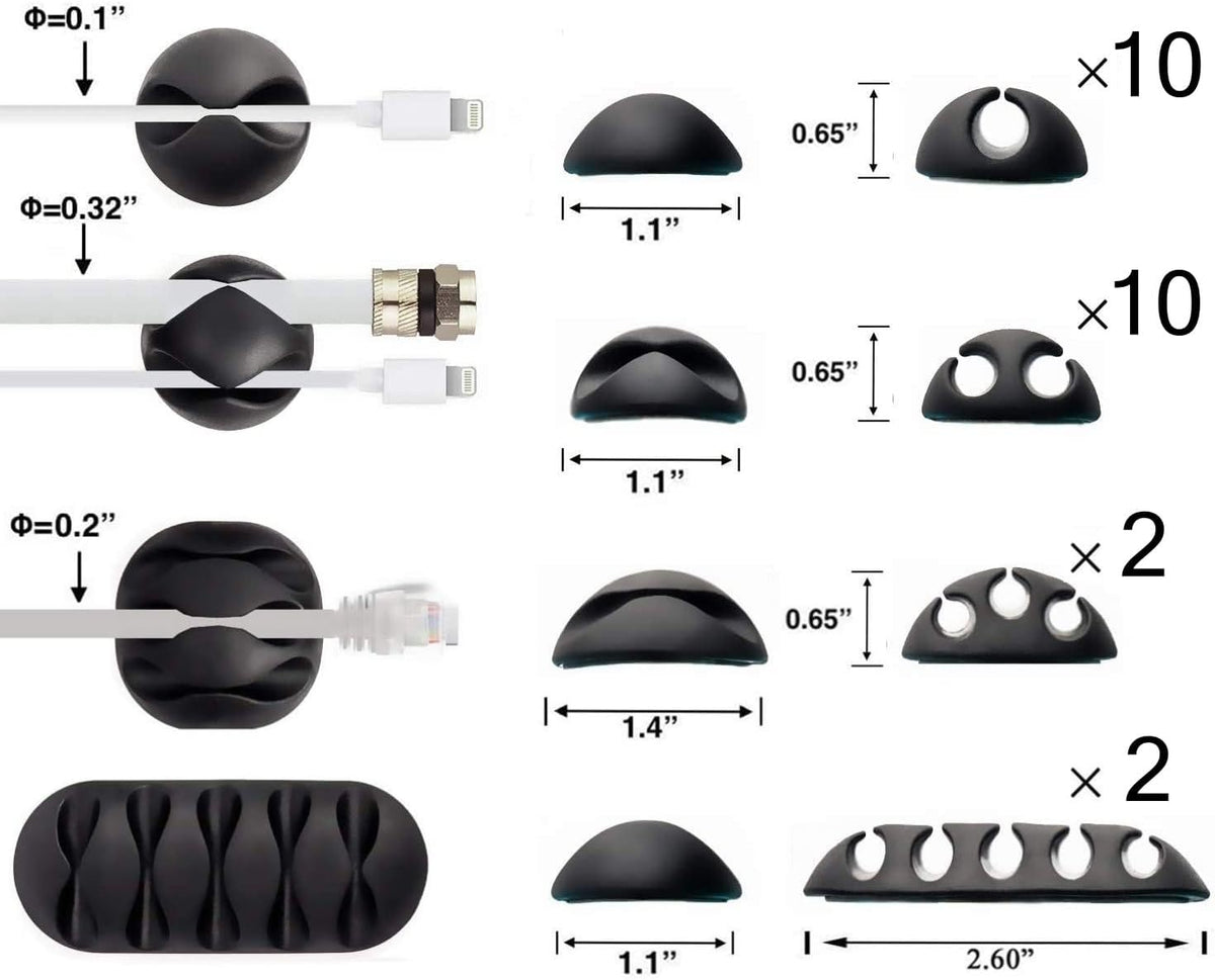 OHill 24PCS Black Cable Clips, Self Adhesive Cord Holder Cord Organizer