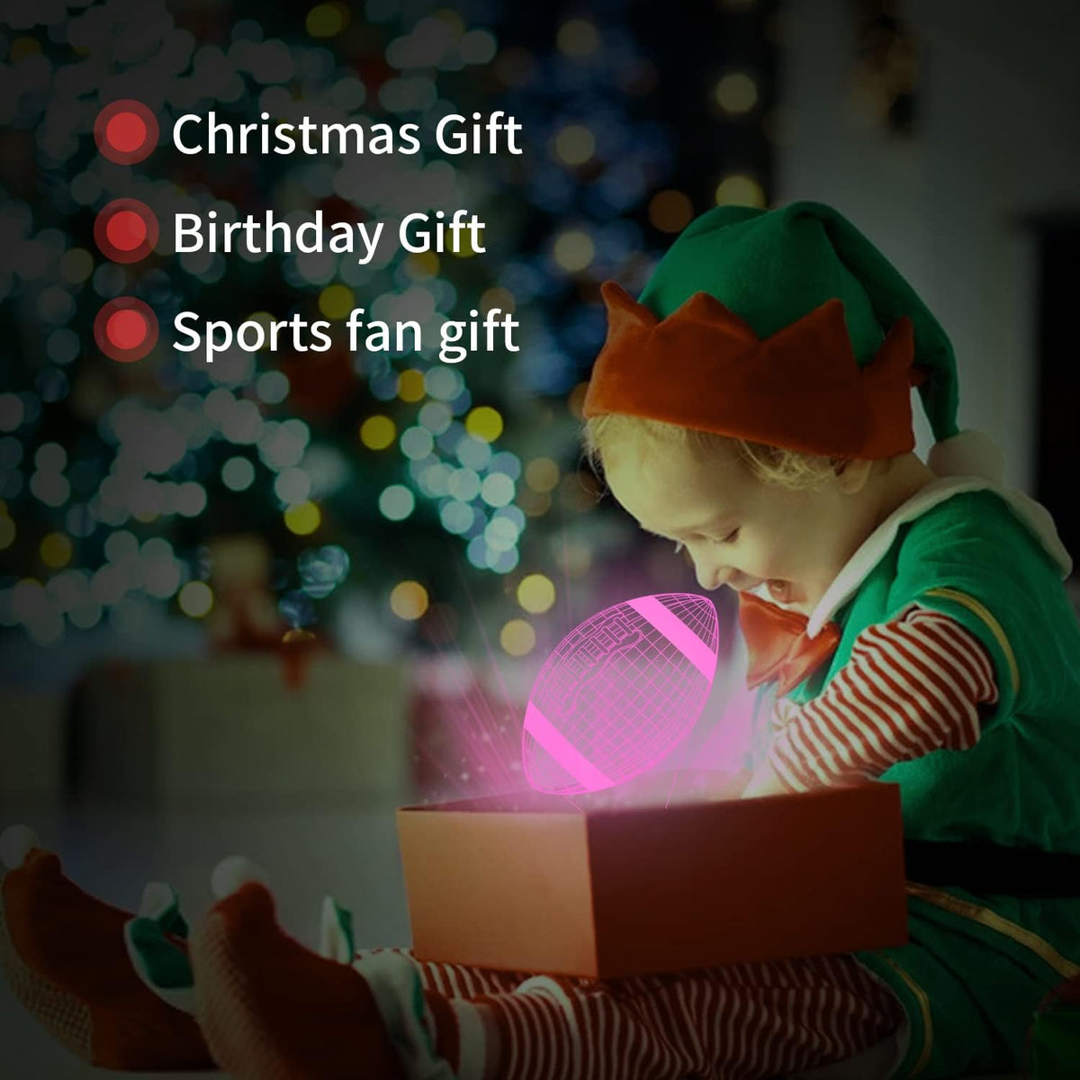 Football Gifts Football 3D Night Light, 16 Colors Changing Touch & Remote Control Table Illusion Lamp, Bedroom Office Gaming Decor, Christmas Birthday Xmas Gift Toys for Boys Girls Men Sport Fans