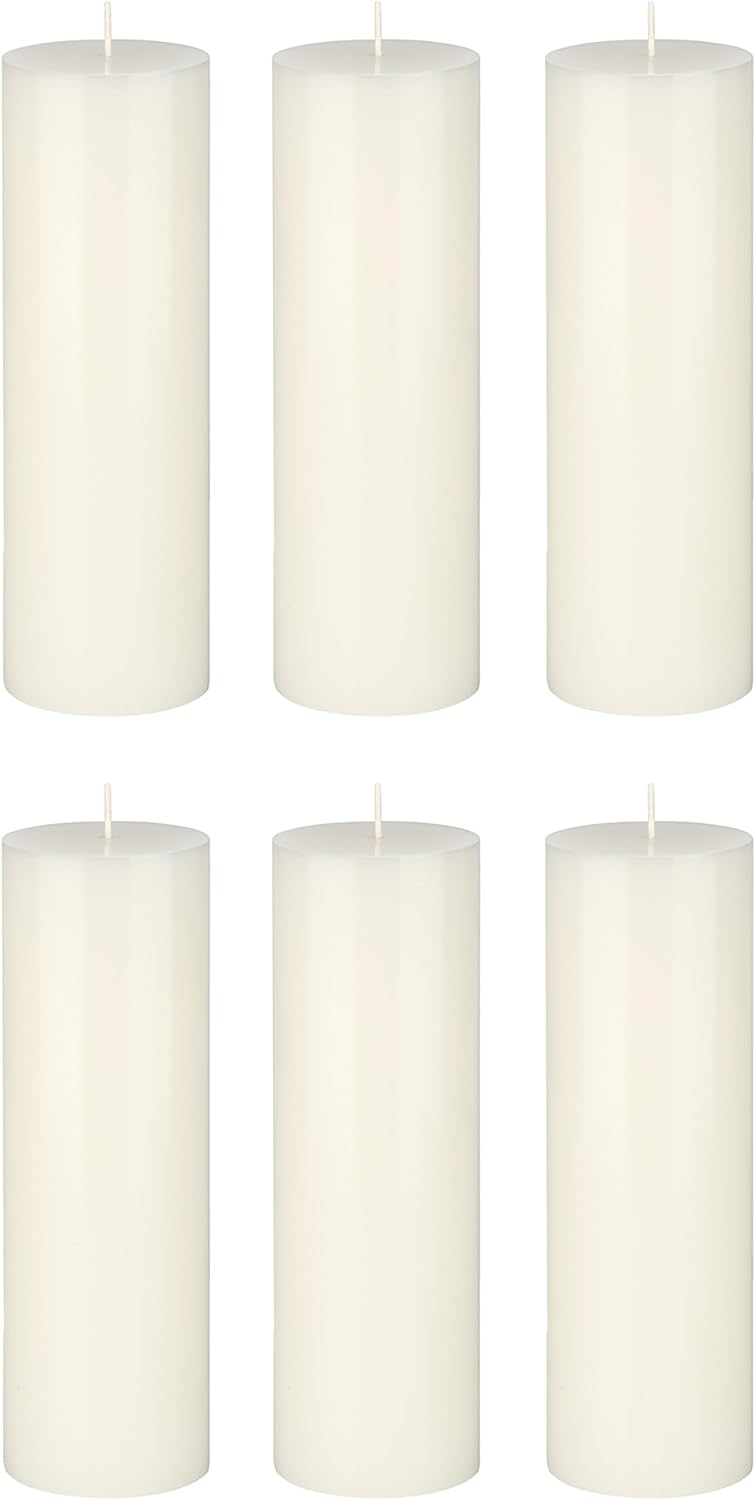 Mega Candles 6 pcs Unscented Solid Off White Pillar Candles, Hand Poured Premium Wax Candle 3 Inch x 9 Inch, Home Décor, Spas, Weddings, Occasions, Party, Centerpieces, Holidays, Vigils, Prayers