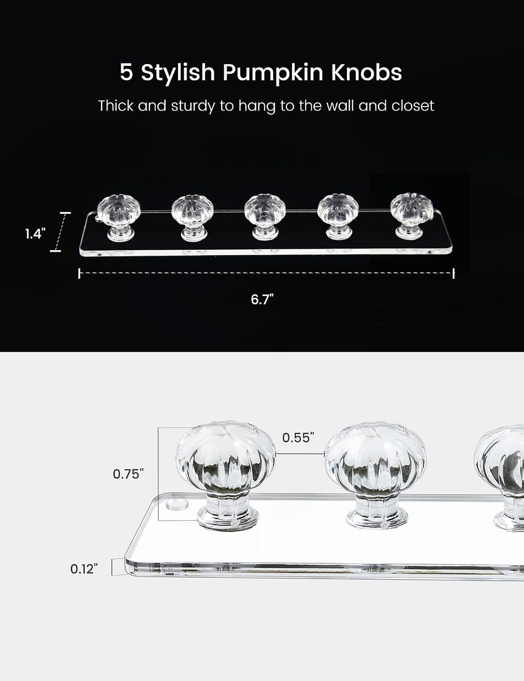 Zreal Necklace Hanger, Acrylic Necklace Holder Short with 5 Jewelry Hooks in Seashell Shape, Wall Mount Jewelry Hanger for Necklace, Bracelets, Chians (4-pack Clear)