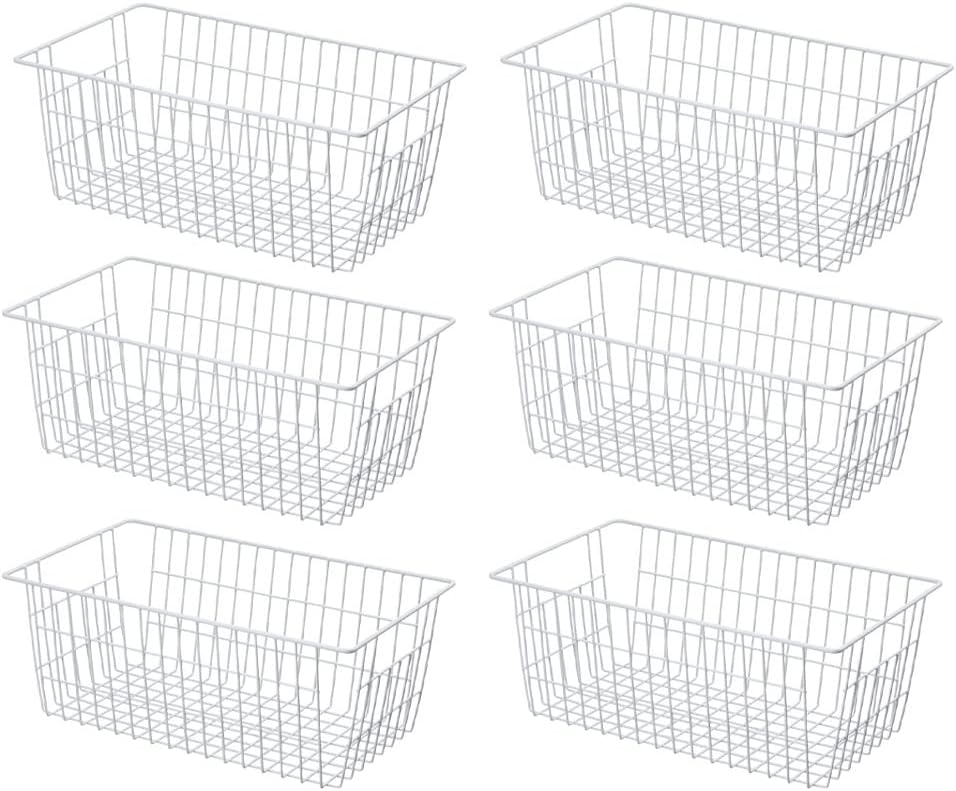 SANNO 14" Upright Freezer Storage Baskets, Farmhouse Metal Wire Organizer Storage Bin for Kitchen Pantry, 6 Pack for 16/17 / 21 Cu.Ft Stand up Freezer