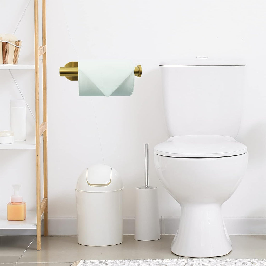 Self-Adhesive Stainless Steel Wall Mounted Toilet Paper Holder - Adhesive Mounting, No Drilling - Suitable for Bathroom, Kitchen, RV (Brushed Gold)