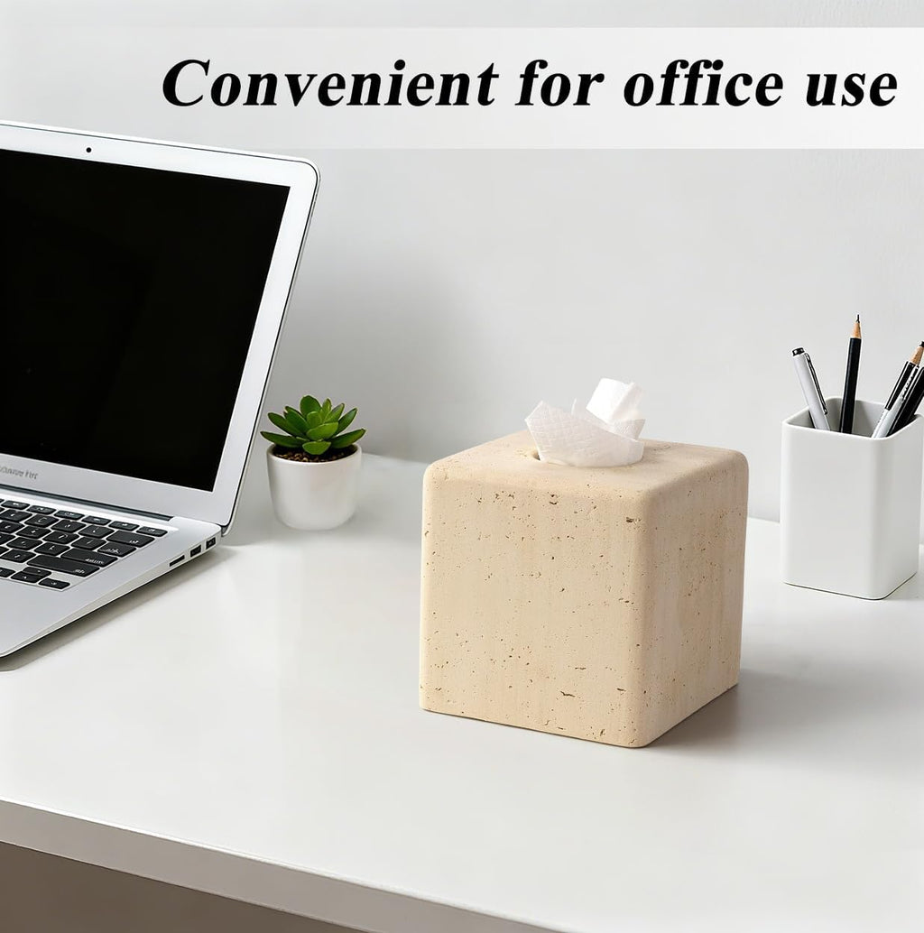 YMXYJM Resin Tissue Box Cover, Travertine Look, Square Holder