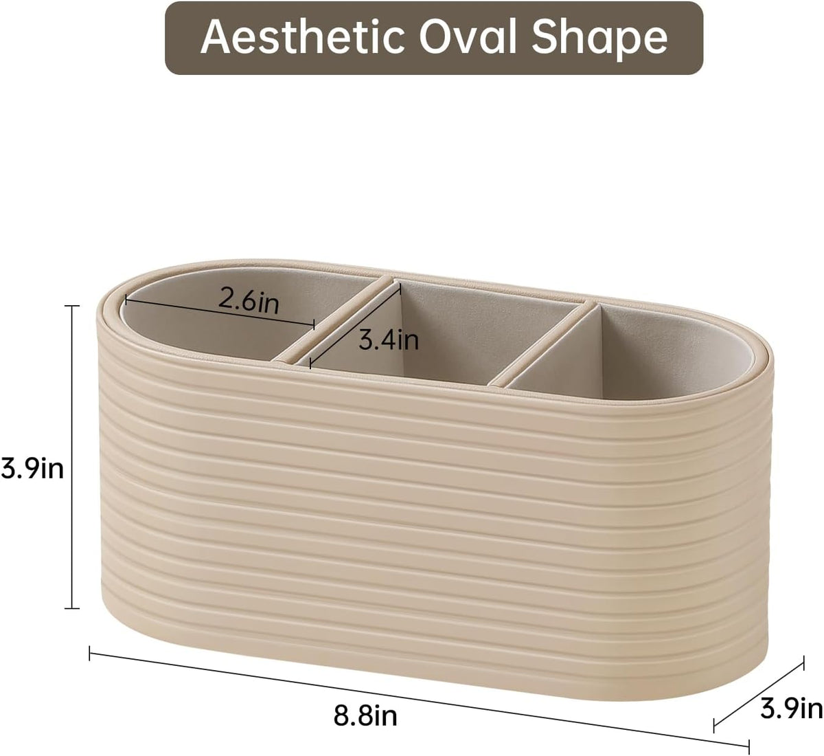 Oval Pen Holder for Desk, Remote Control Holder (Beige)