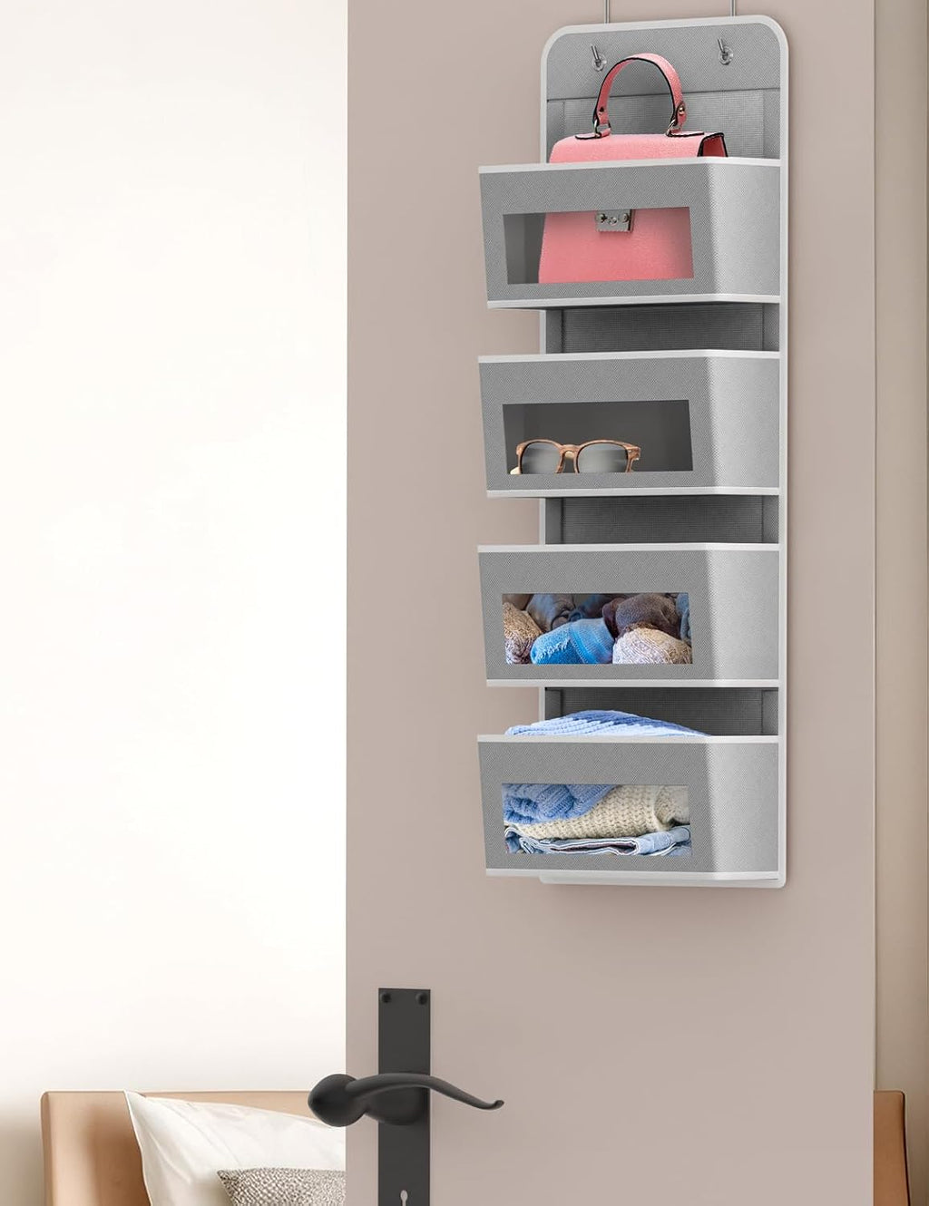 Simple Houseware 4 Clear Window Pocket Over Door Hanging Organizer, Gray