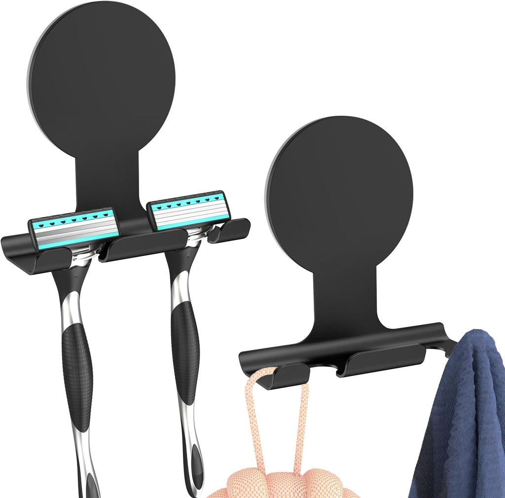 Aikzik Razor Holder for Shower, Heavy Duty Adhesive Hooks, 2-Pack Black