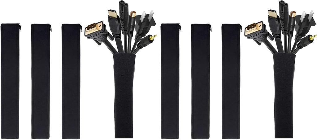 JOTO 8 Pack Cable Management Sleeve, 19-20 Inches Cord Organizer System with Zipper for TV Computer Office Home Entertainment, Flexible Cable Sleeve Wrap Cover Wire Hider System -Black