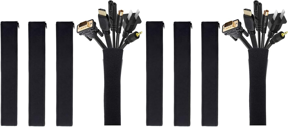 JOTO 8 Pack Cable Management Sleeve, 19-20 Inches Cord Organizer System with Zipper for TV Computer Office Home Entertainment, Flexible Cable Sleeve Wrap Cover Wire Hider System -Black