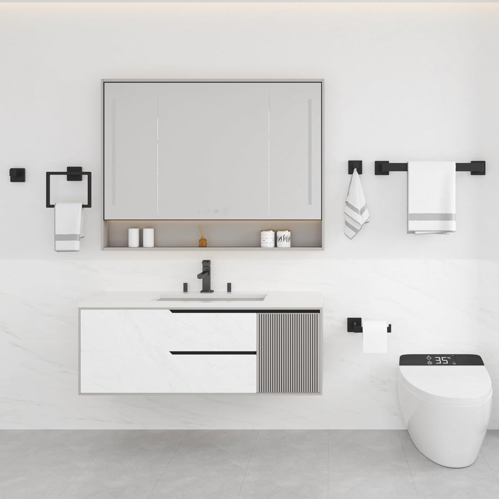 Bathroom Hardware Accessories Set: Bath Towel Bar Set, Towel Racks for Bathroom Wall Mounted, SUS304 Stainless Steel (Matte Black, 10-Pieces)