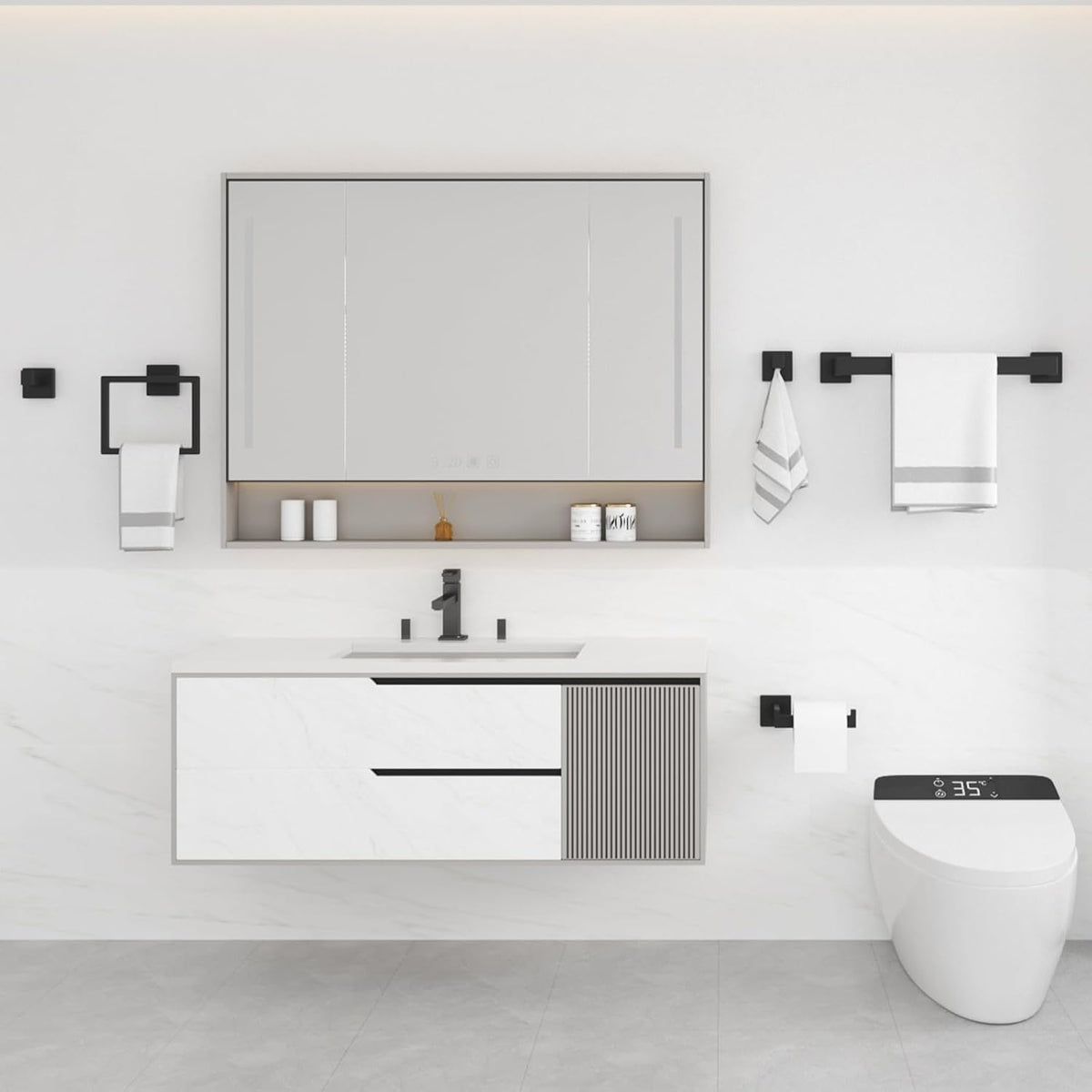 Bathroom Hardware Accessories Set: Bath Towel Bar Set, Towel Racks for Bathroom Wall Mounted, SUS304 Stainless Steel (Matte Black, 10-Pieces)