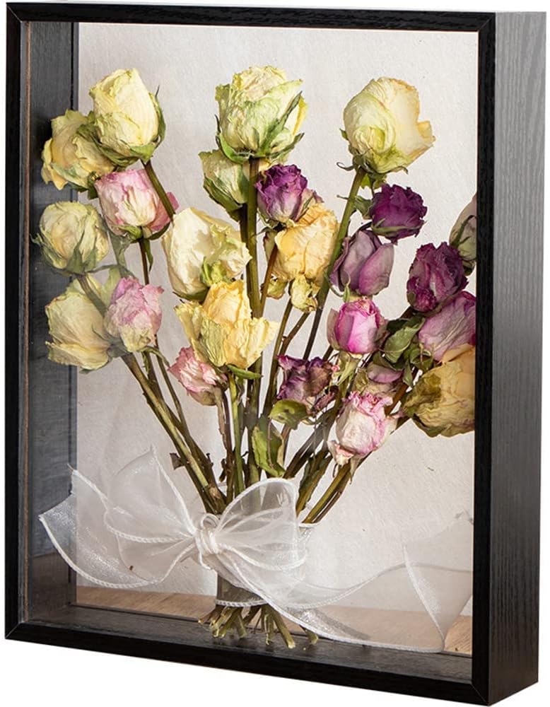 Wooden Dried Flower Photo Frame Dried Flower Display Stand Decorative Floating Photo Frame,Double Sided Plexiglass Shadow Box Picture Frame,for Display Dried Flowers,Handicrafts(black-8x12)