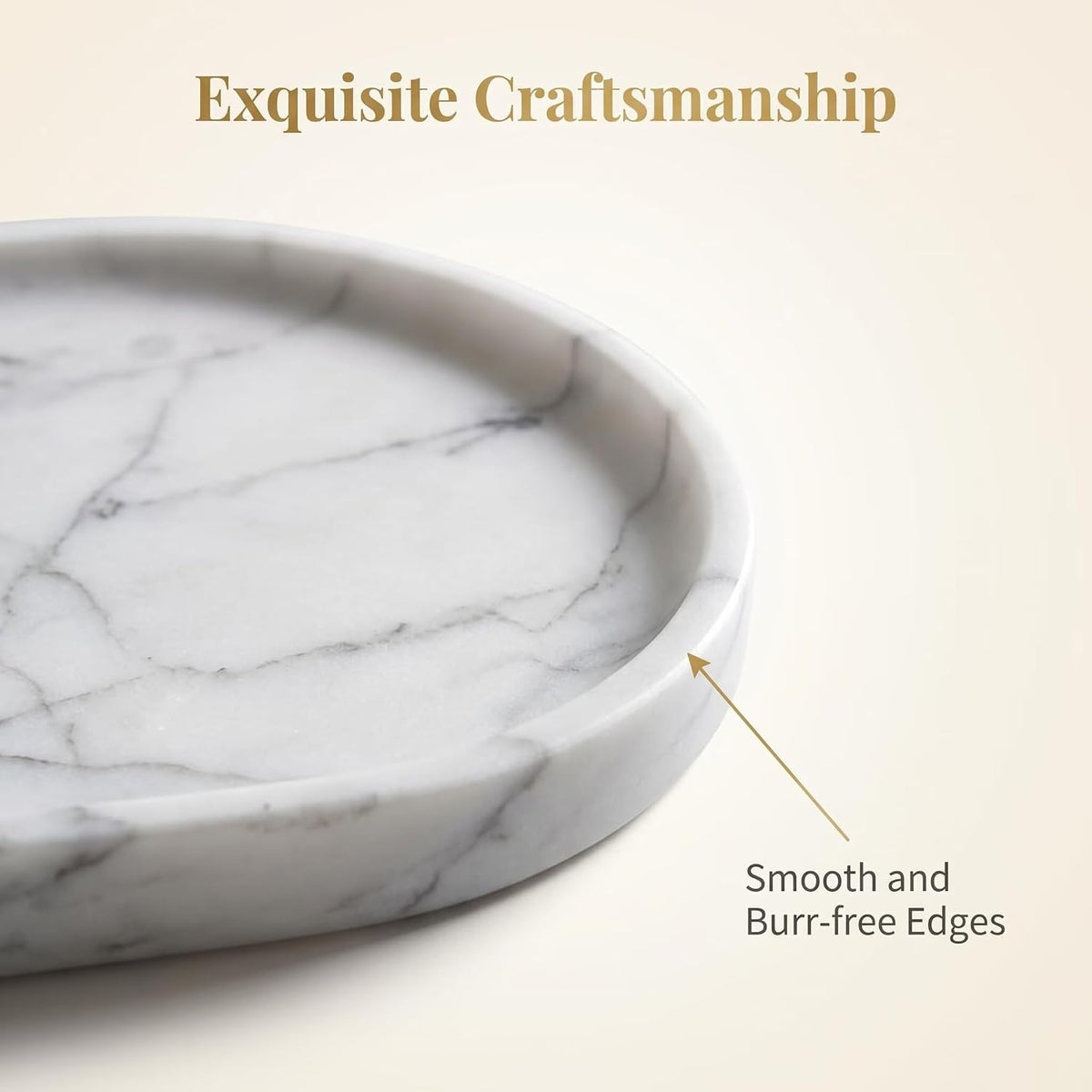 Natural Marble Tray - 12x6 Bathroom Decorative Tray, Perfume Tray & Vanity Tray Organizer. Versatile Tray Countertop Catchall for Jewelry, Soap & Candles