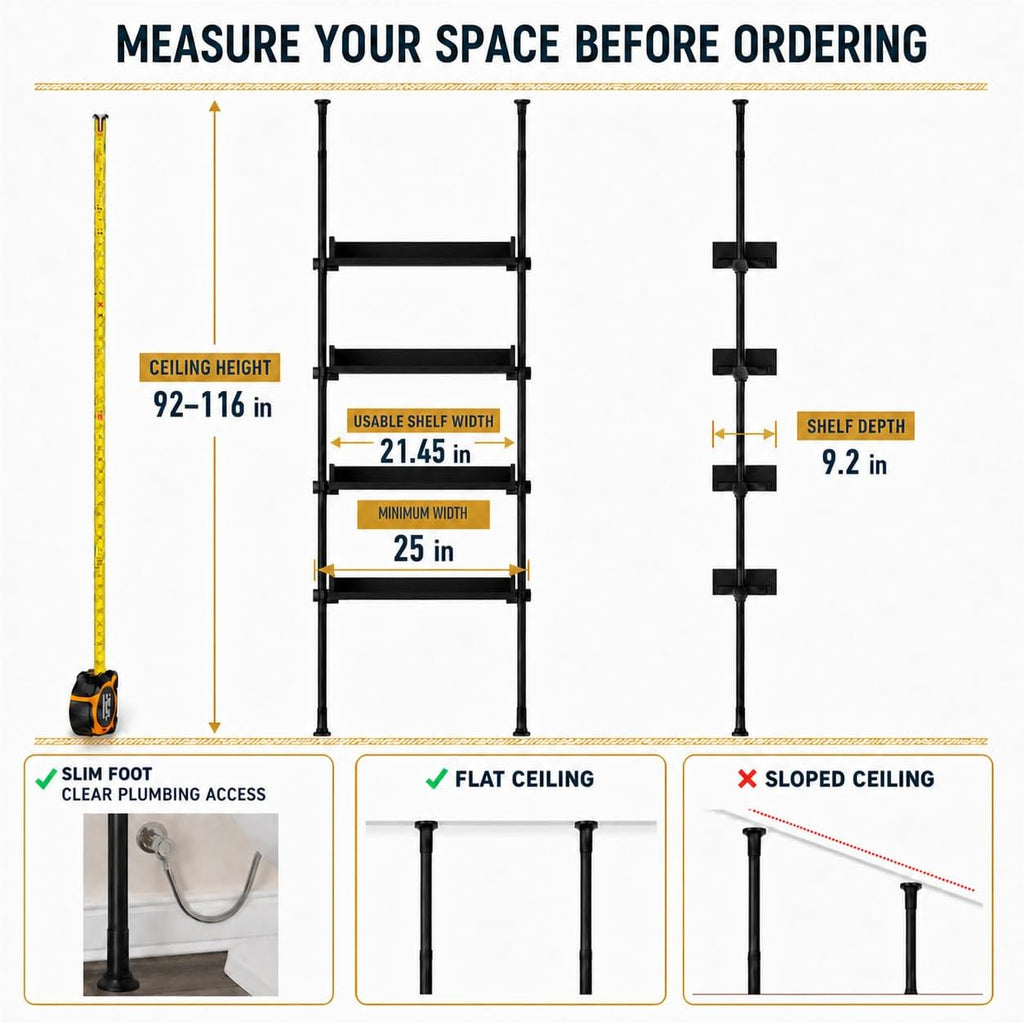 ALLZONE Tension Over The Toilet Storage Cabinet, No-Drill, Fits 92-116 in.
