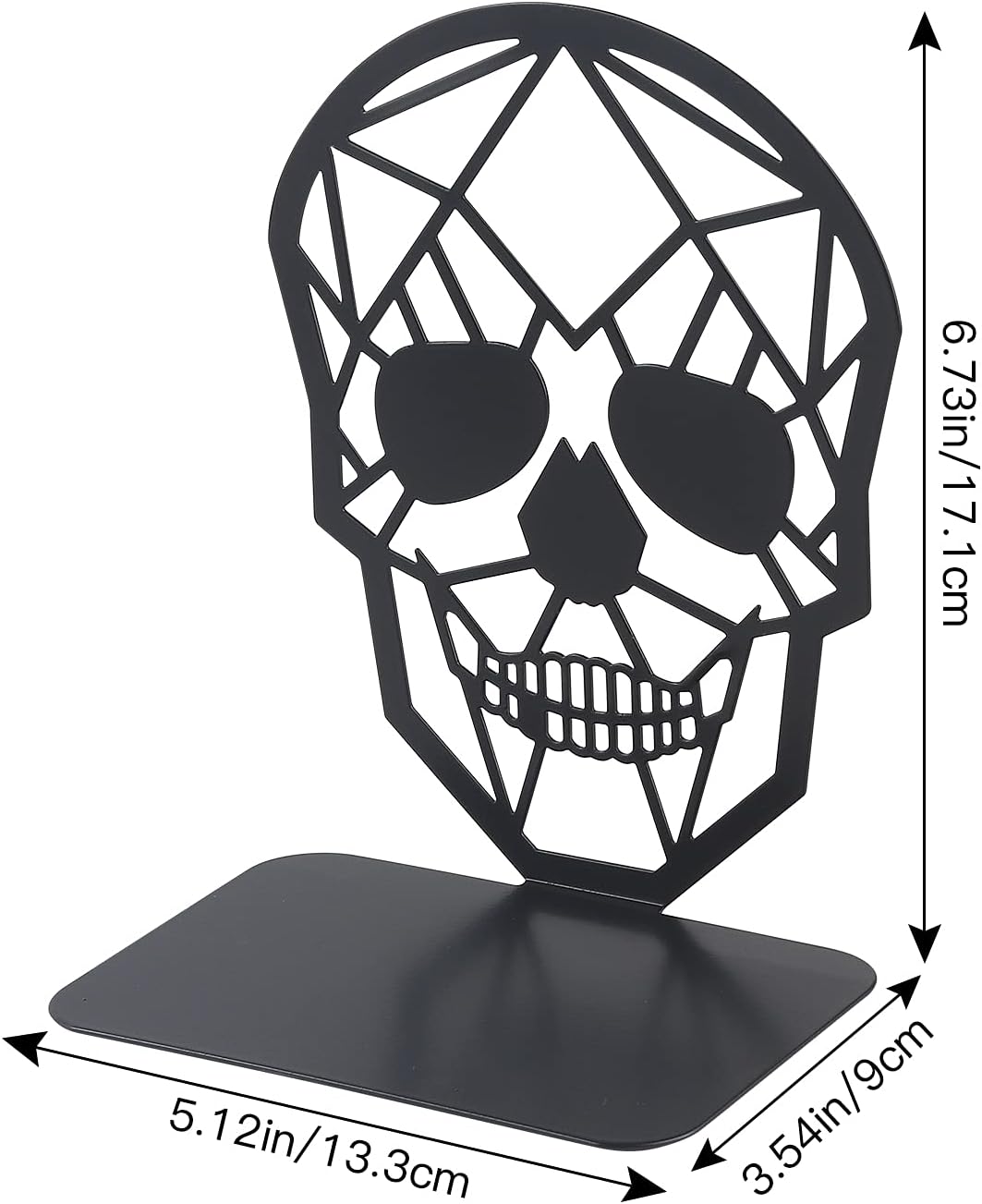 2 Pairs Black Skull Design Bookend Metal Book Ends, Heavy Duty Bookends for Shelves Desk, Skull Book Shelf Holder for Heavy Books, Decorative Desktop Organizer Home Office