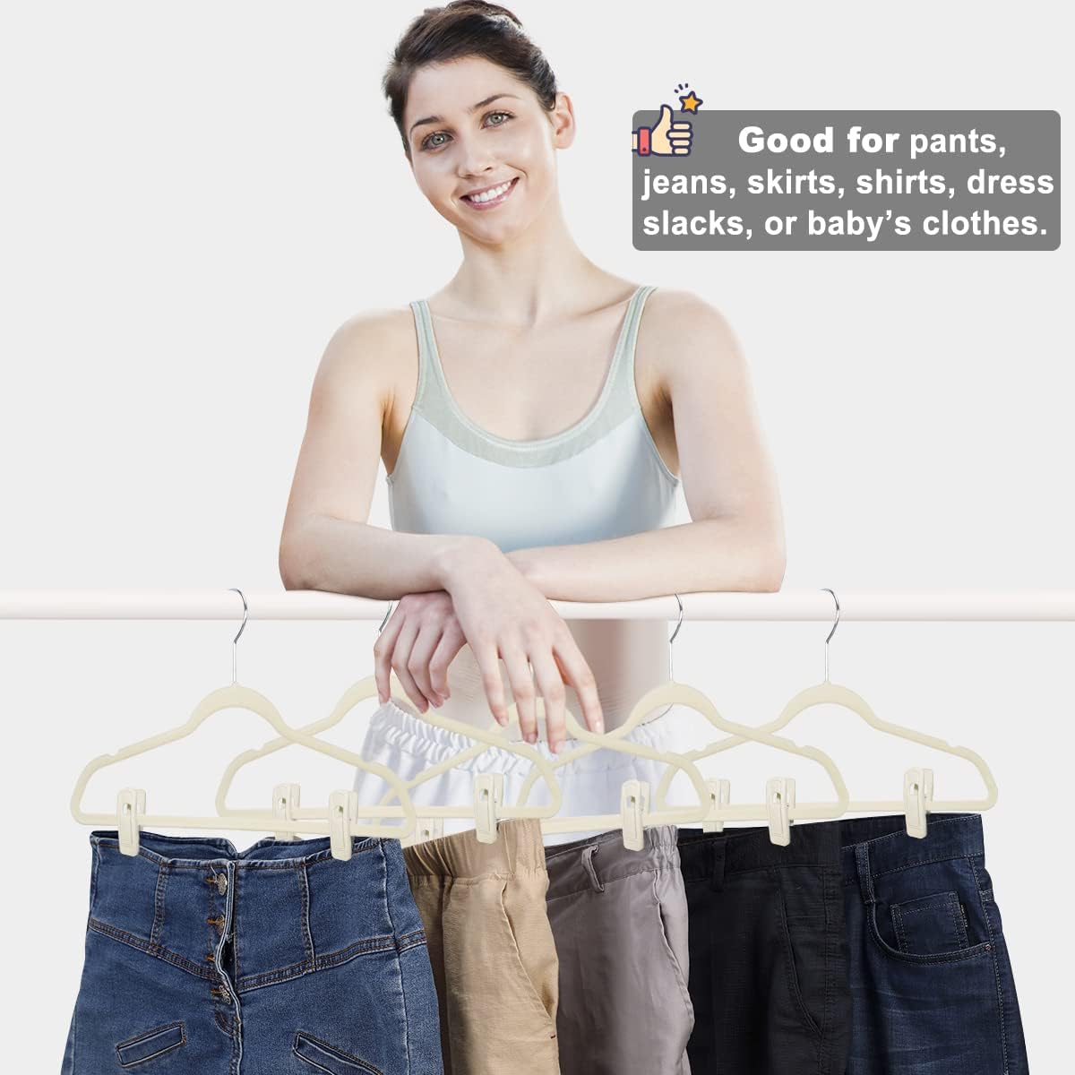 TOFIIGREM Beige Velvet Hangers Clips (80-Pack), Non-Slip Strong Velvet Clips for Velvet Skirt Hangers, Velvet Pants Hanger Velvet Clips Fit for Thin Velvet Clothes Suit Hangers