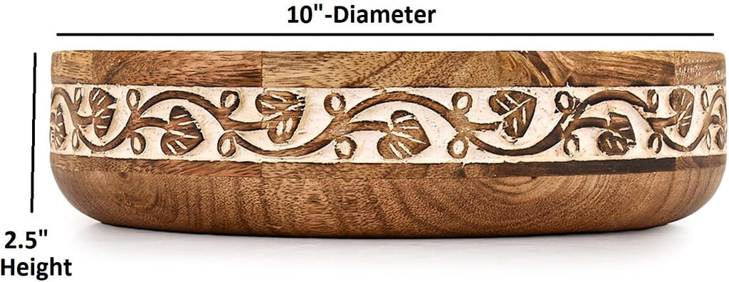 Decorative Bowl Mango Wood Bowls for Decor Wooden Bowl for Table Centerpiece Wooden Bowls for Home Décor (10" X 10" X 2.5")