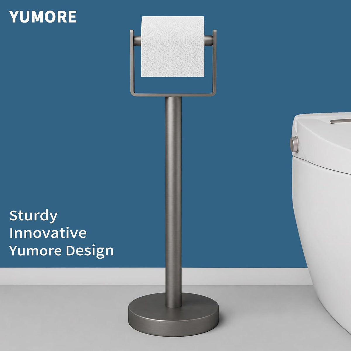 YUMORE Toilet Paper Holder Stand, Extra-Weighted Base, Brushed Graphite