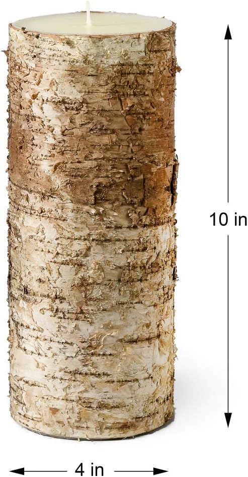 Serene Spaces Birch Bark Candle Set - 3 Pillar Candles Bring Nature Indoors, Ideal for Weddings, Parties & Home Decor - 6", 8" & 10" Tall
