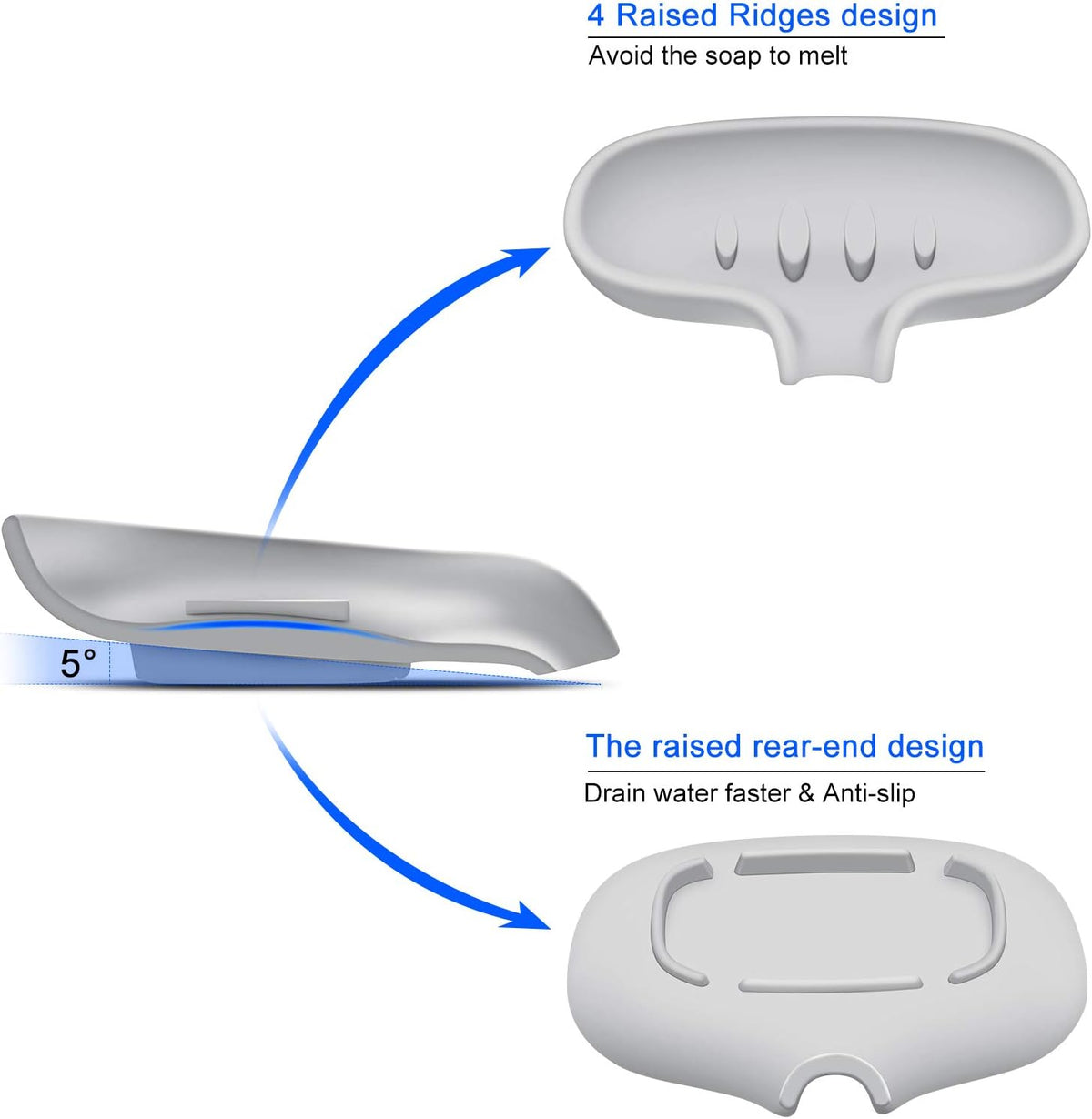 Silicone Soap Dish for Bathroom,Bar Soap Holder for Shower,2 Pack Grey