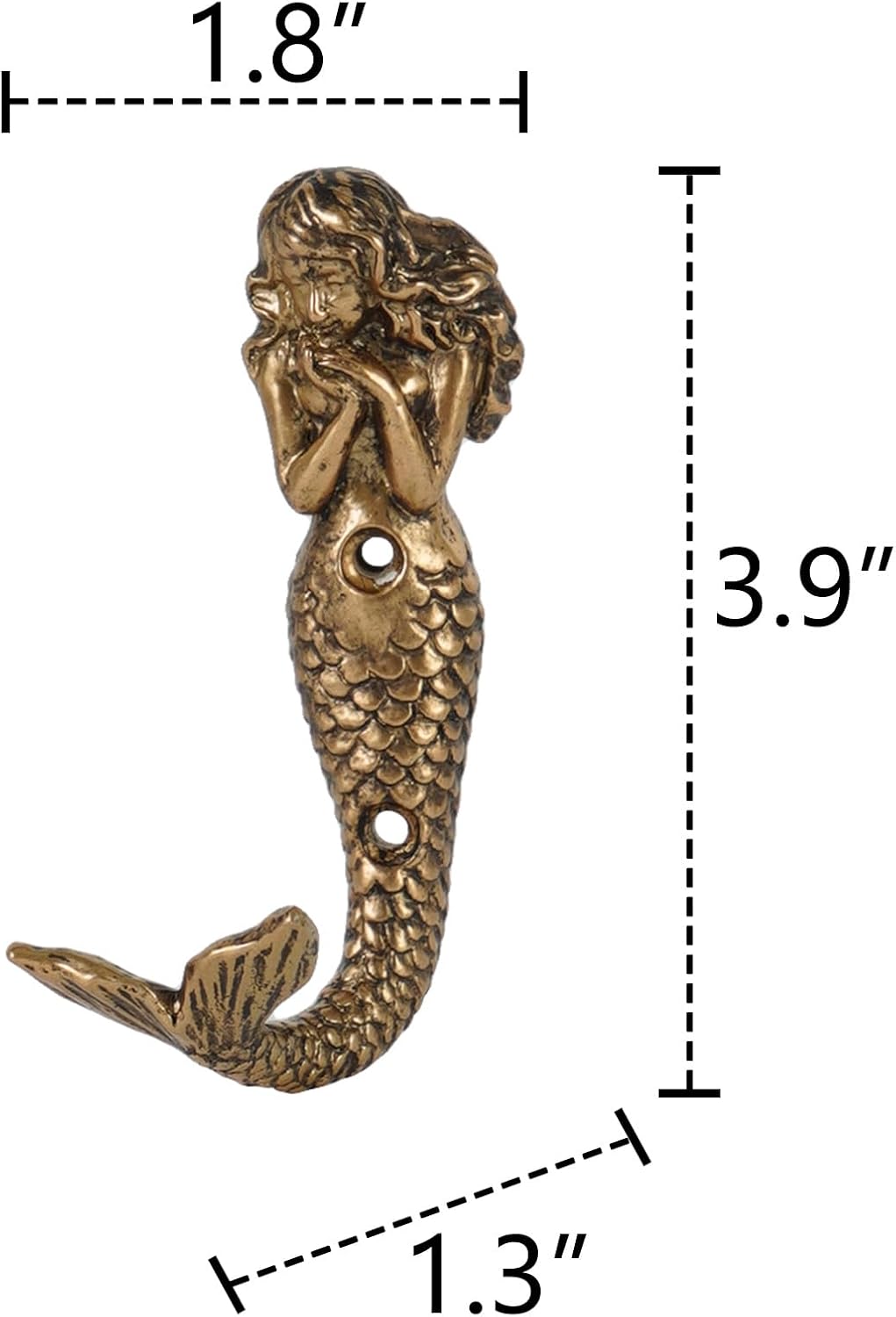SOFFEE DESIGN 2pcs Gold Mermaid Shape Metal Wall Coat Hooks, Beach Decoration Wall Mounted Hanging Racks Coat Hooks for Keys, Towels, Clothes, Scarf, Bag