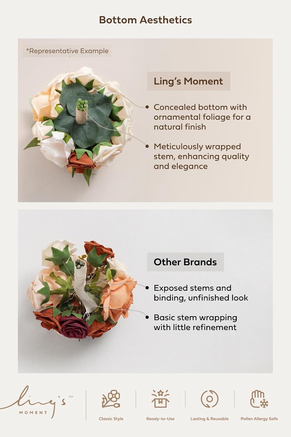 Ling's moment Bridesmaid Bouquet, 7 Inch Burnt Orange for Wedding