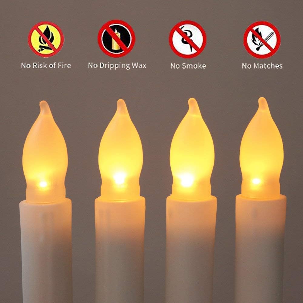 Plastic Art Deco Taper Candles, Set of 12 Warm White, Flameless LED, Battery Operated, Realistic Flickering, Ideal for Decoration, Weddings, Birthday Party