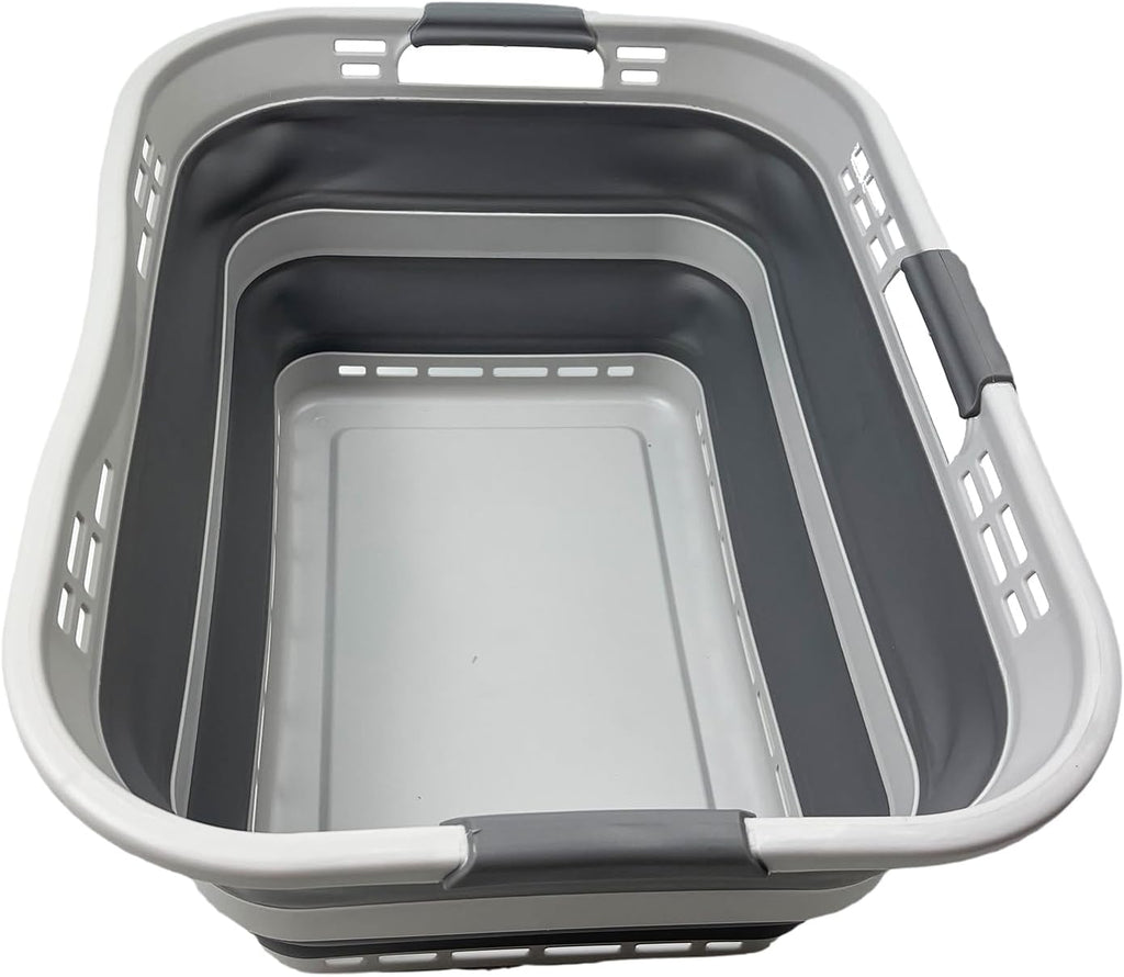 SAMMART 42L (11 Gallon) Collapsible Plastic Storage Basket - Foldable Pop Up Storage Container/Hamper - Portable Laundry Organizer - Space Saving (Grey, 42L (Style A))