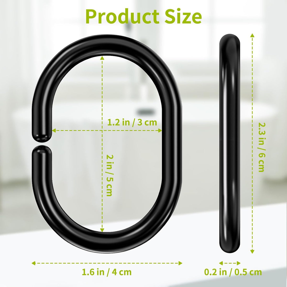 24 Pack Plastic Shower Curtain Hooks, Goowin C Shaped Black Shower Curtain Rings Rust Proof, Anti-Drop Shower Curtain Hangers Shower Hooks for Shower Curtain, Bathroom Shower Rings for Curtain, Black