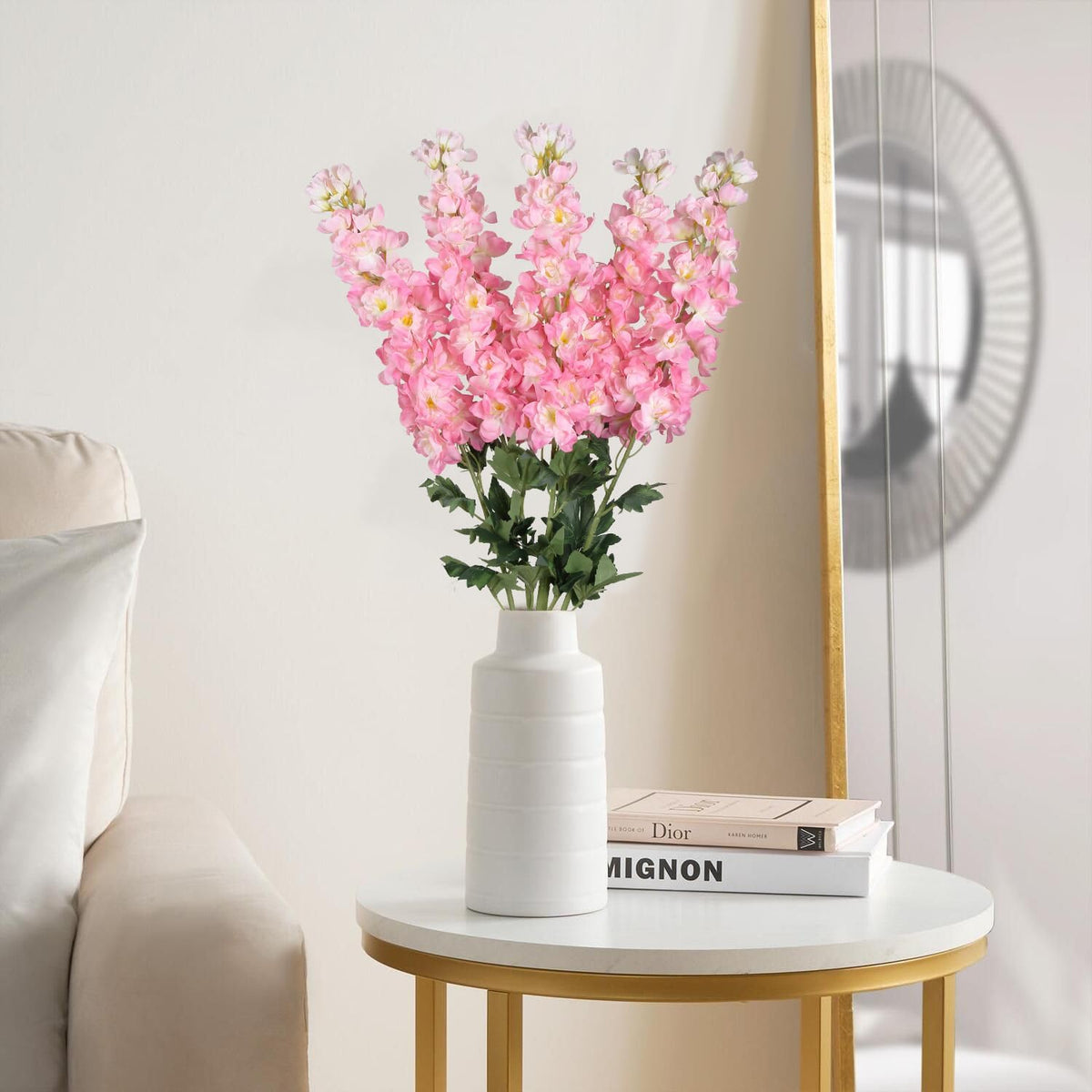 5PCS Delphinium Artificial Flowers 39" Pink Flowers Faux Delphinium Stems for Tall Vase Home Wedding Table Decor(Pink)
