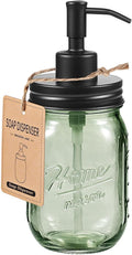 SheeChung Green Glass Mason Jar Liquid Soap Dispenser, 16oz, Black, 1 Pack