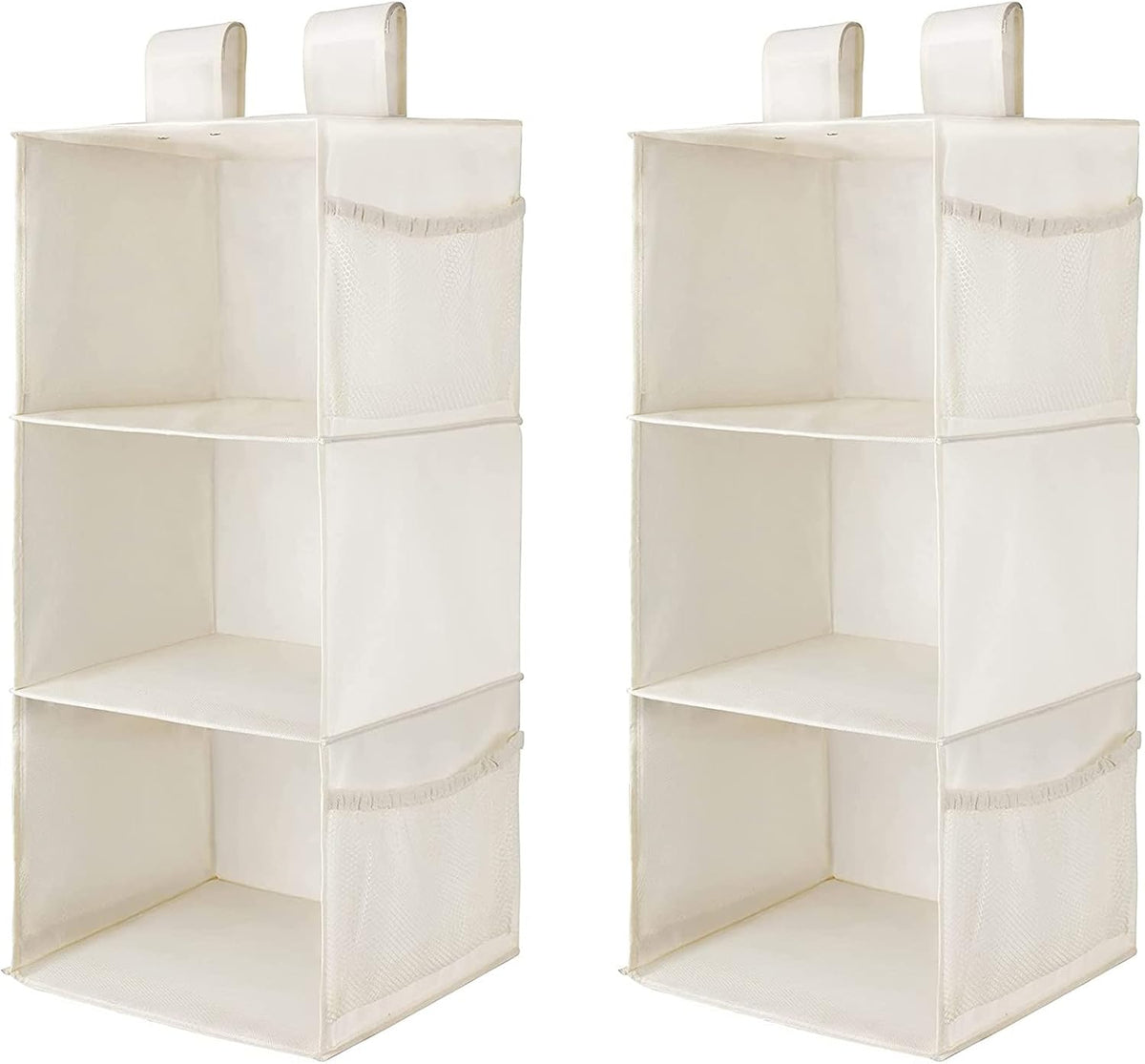 MAX Houser 2 Pack 3 Shelf Hanging Closet Organizer with 2 Velcro, Beige