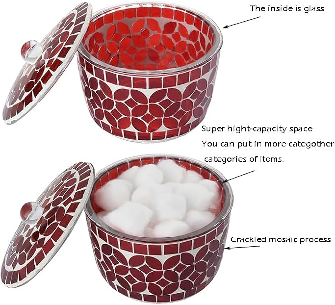 Bathroom Q tip Holder, Countertop Storage Organizer Canister Jar Qtip Dispenser Holder Glass Bathroom Jar with Lid- for Cotton Swabs,Bath Salts, Hair Band, Candy Storage (Christmas Red)