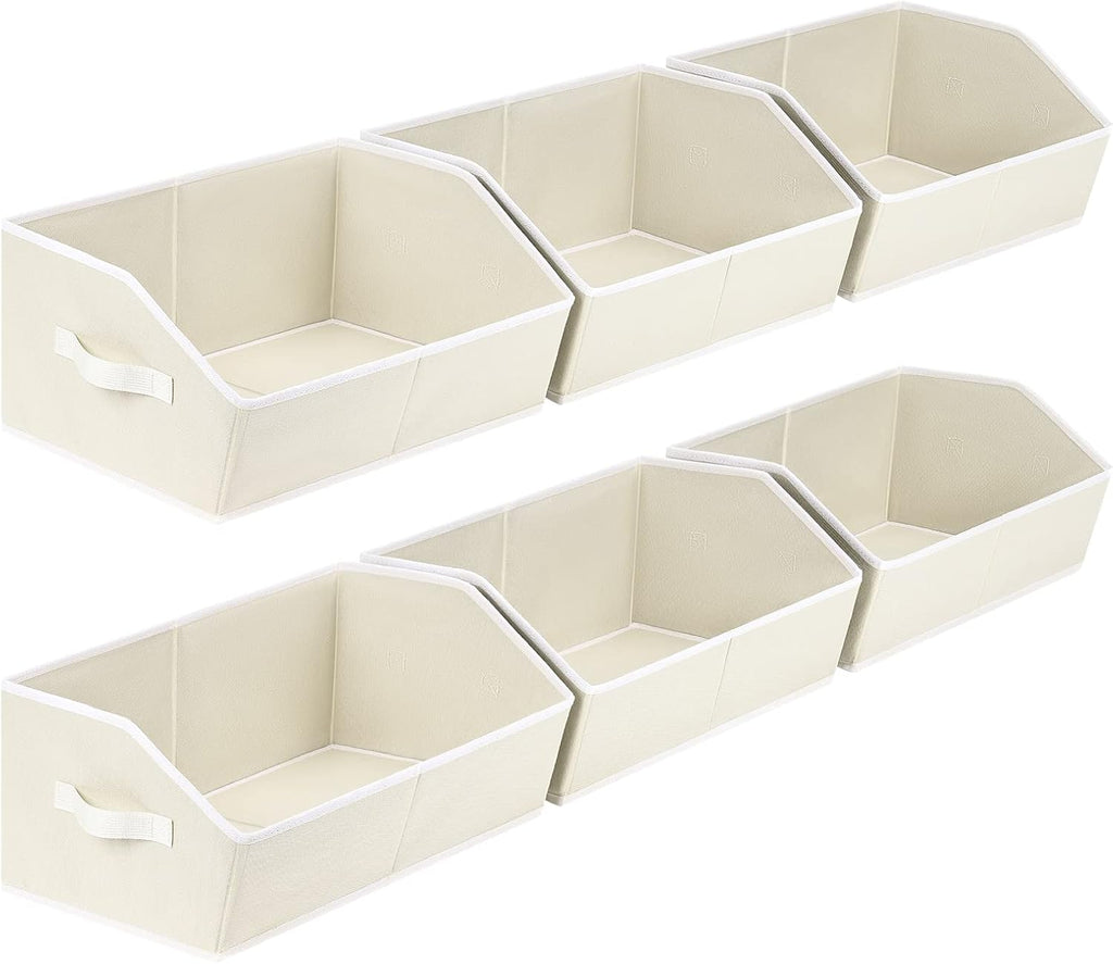 Homsorout Organizer Bins Cube Storage - Trapezoid Storage Bin 6 Pack, Fabric Baskets for Organizing, Large Storage Basket for Shelves, Closet Organizers for Toys, Clothes, Towels (Beige)