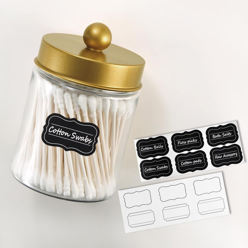 3PC Farmhouse Decor Qtip Holder Apothecary Jars (Gold, Plastic)