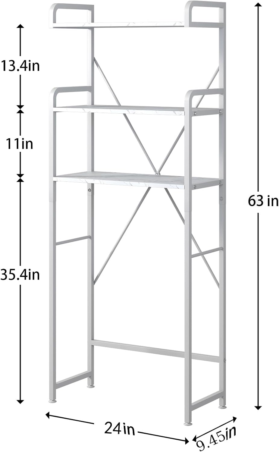 Huhote Over The Toilet Storage Rack with 3-Tier Bathroom Shelves, Space Saver Toilet Shelf, Bathroom Storage Organizer with Hooks for Over Toilet Storage and Bathroom Shelf (White Faux Marble)