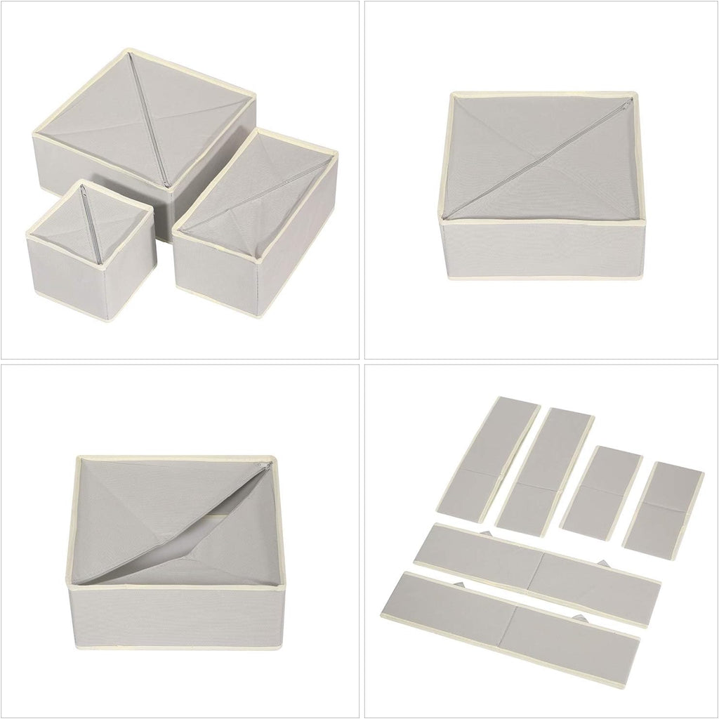 TENABORT 12 Pack Foldable Drawer Organizer Dividers Cloth Storage Box Closet Dresser Organizer Cube Fabric Containers Basket Bins for Underwear Bras Socks Panties Lingeries Nursery Baby Clothes Gray
