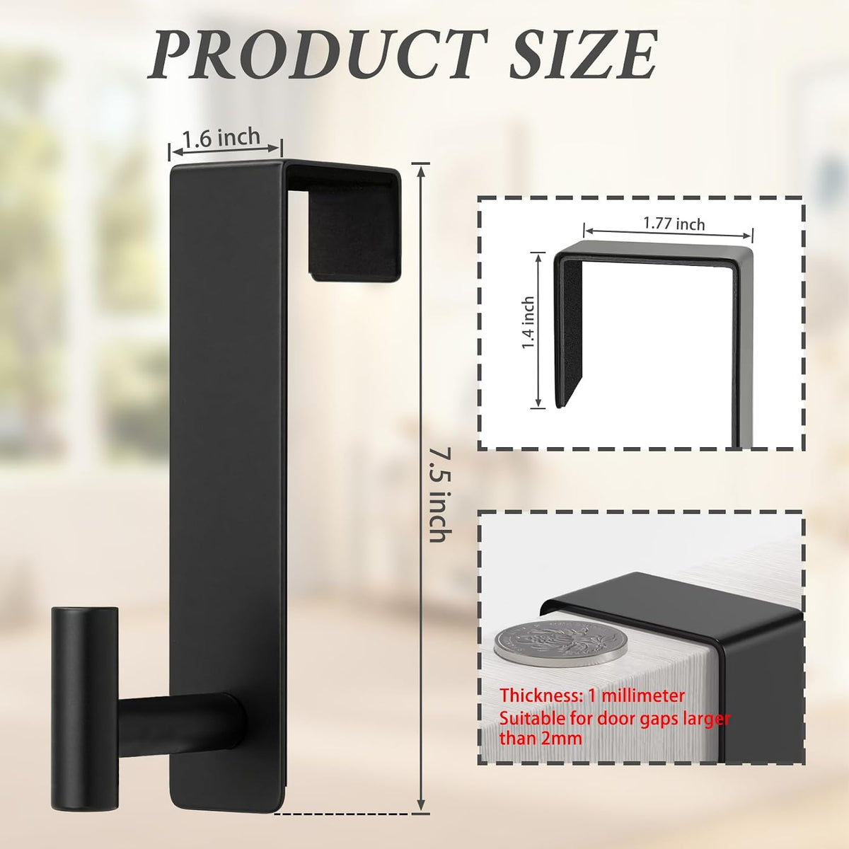 Heavy Duty Stainless Steel Over The Door Hooks, T Shape Behind the Door Hooks, with Non-Slip Pads, for Bedroom Bathroom Fits 1-3/4" Thick Doors (Fits 1-3/4" Thick Door-T Shape- 2 Pack)