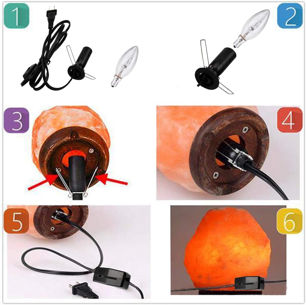 SCOMX Himalayan Salt Lamp Cord with Gear Switch，Original Replacement Cord with Base Assembly with E12 Socket，Christmas Light Bulb,Himalayan Salt Lampsand with 6 Free Bulbs for Salt Lamp (1P)