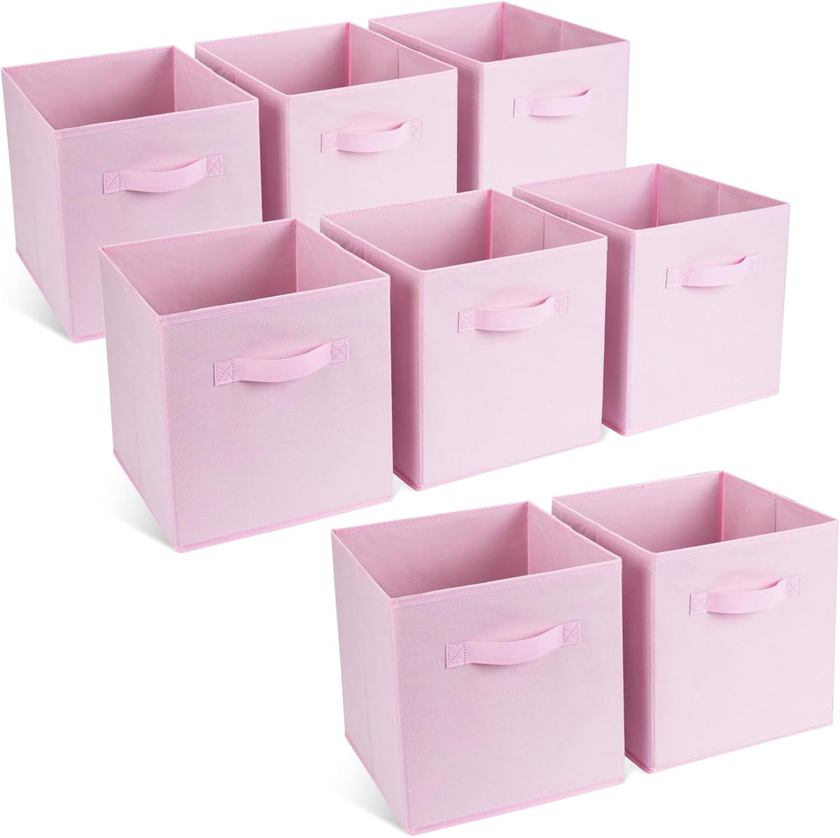 Life Hacks Fabric Storage Bins 8 Pack 11 inch Foldable Storage Cubes with Reinforced Handles Fun Colored Durable Cube Storage Bin for Home, Playroom, Closet Organizers and Storage, Pink