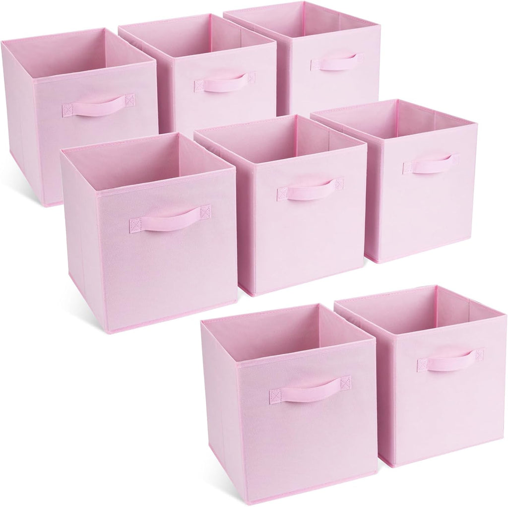 Life Hacks Fabric Storage Bins 8 Pack 13 inch Foldable Storage Cubes with Reinforced Handles Fun Colored Durable Cube Storage Bin for Home, Playroom, Closet Organizers and Storage, Pink