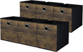 6-Pack Durable Storage Cube Bin with Decorative Wood Grain,Thickened Fabric Box,Storage Basket for Shelf,Closet,Storeroom,Bedroom,Living Room,Nursery,Office,Dorm,RV,13x13x13in,Brown with Black(Large)
