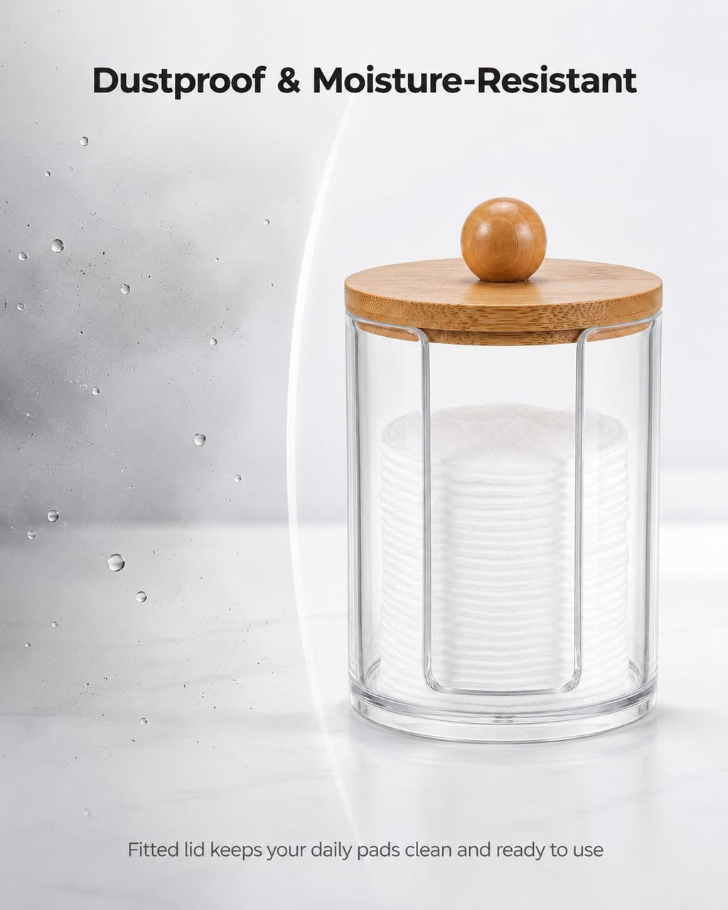 Cotton Round Holder with Bamboo Lid, 10oz Cotton Pad Dispenser