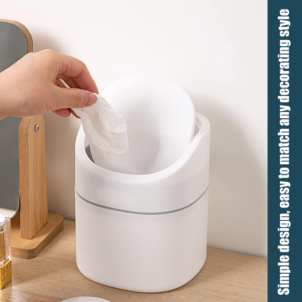 Mini Desk Trash Can with Swing Lid, 0.5gal, Includes 180 Bags, White