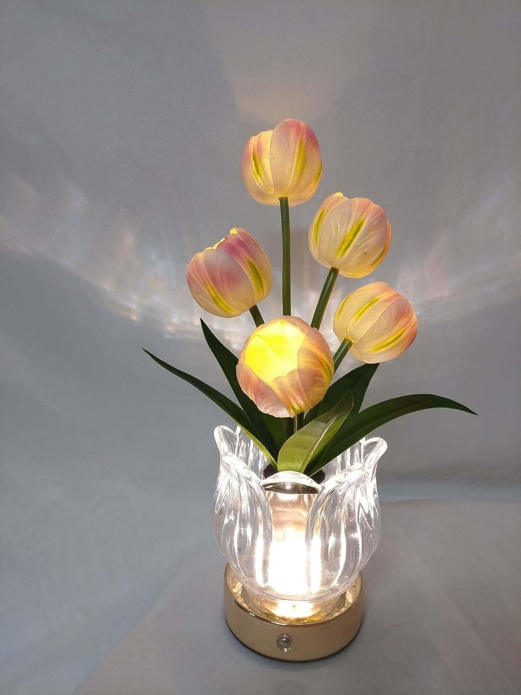Flower Table Lamp, 3 Color Tulip Night Light, Rechargeable Cordless Touch Dimming Artificial Flower Light, LED Flower with Glass Vase Lamp for Girl Women Mom (Pink 5 Tulip)