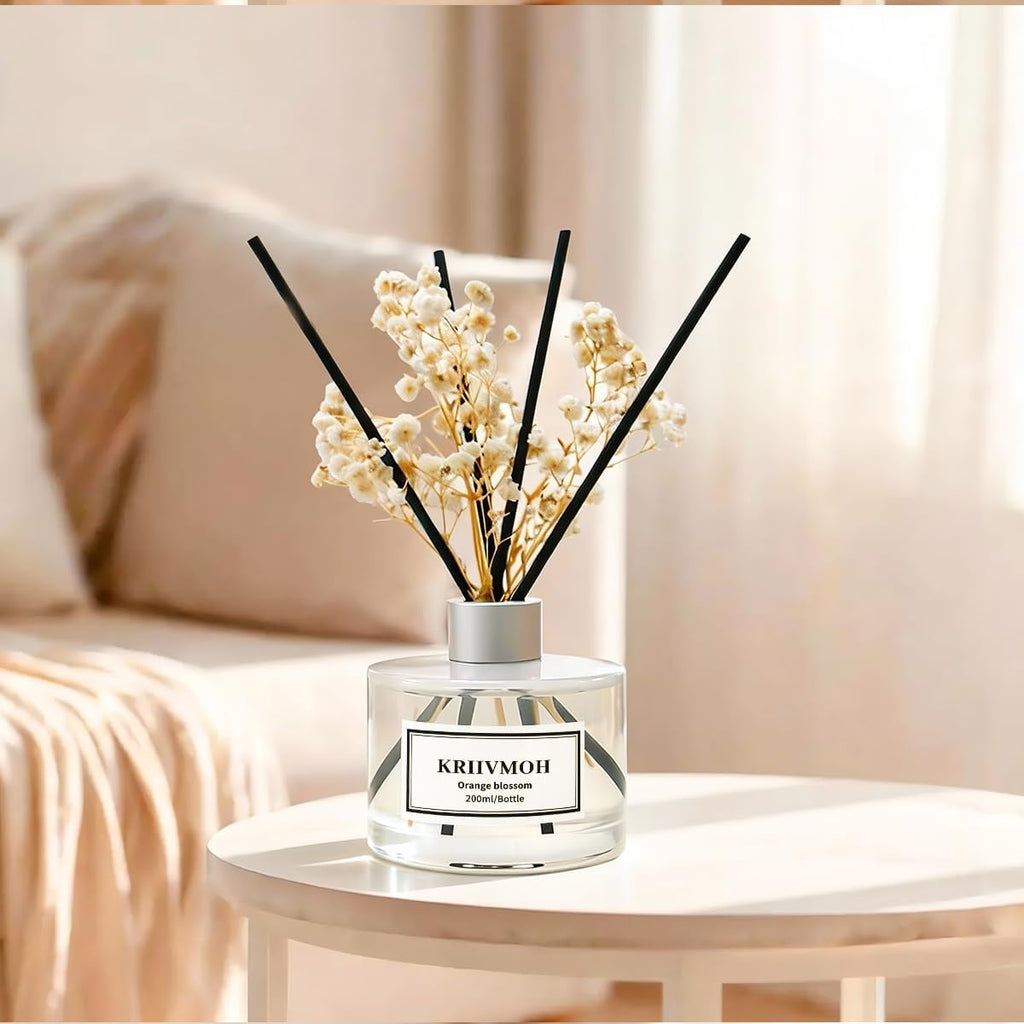 Reed Diffuser Set, 6.7 fl oz Orange Blossom Scented Oil Diffuser with 8 Reed Sticks, Home Fragrance Reed Diffuser for Bathroom Shelf Decor 200ml