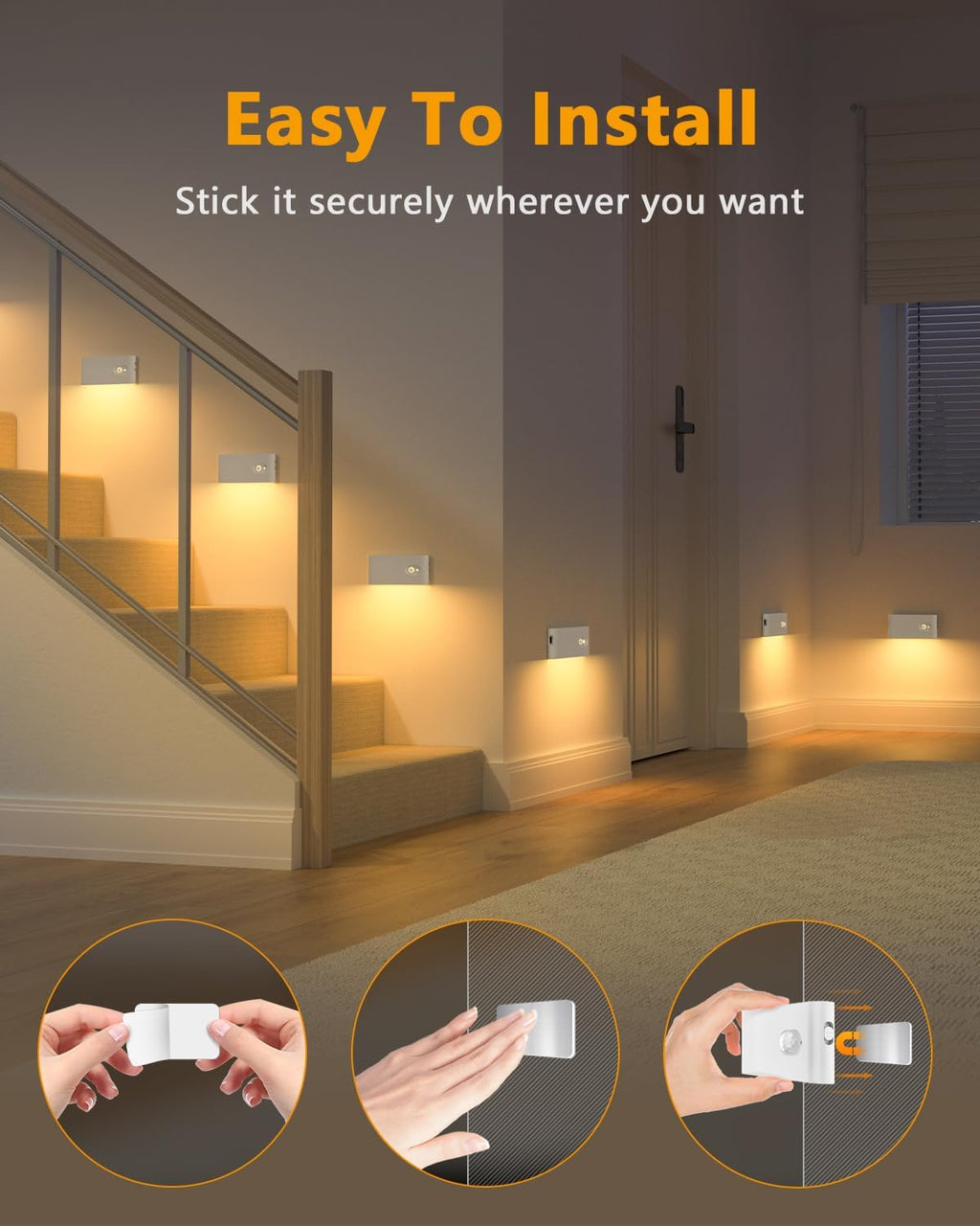 WILLED Rechargeable Night Light,Warm White Motion Sensor Stair Light Indoor