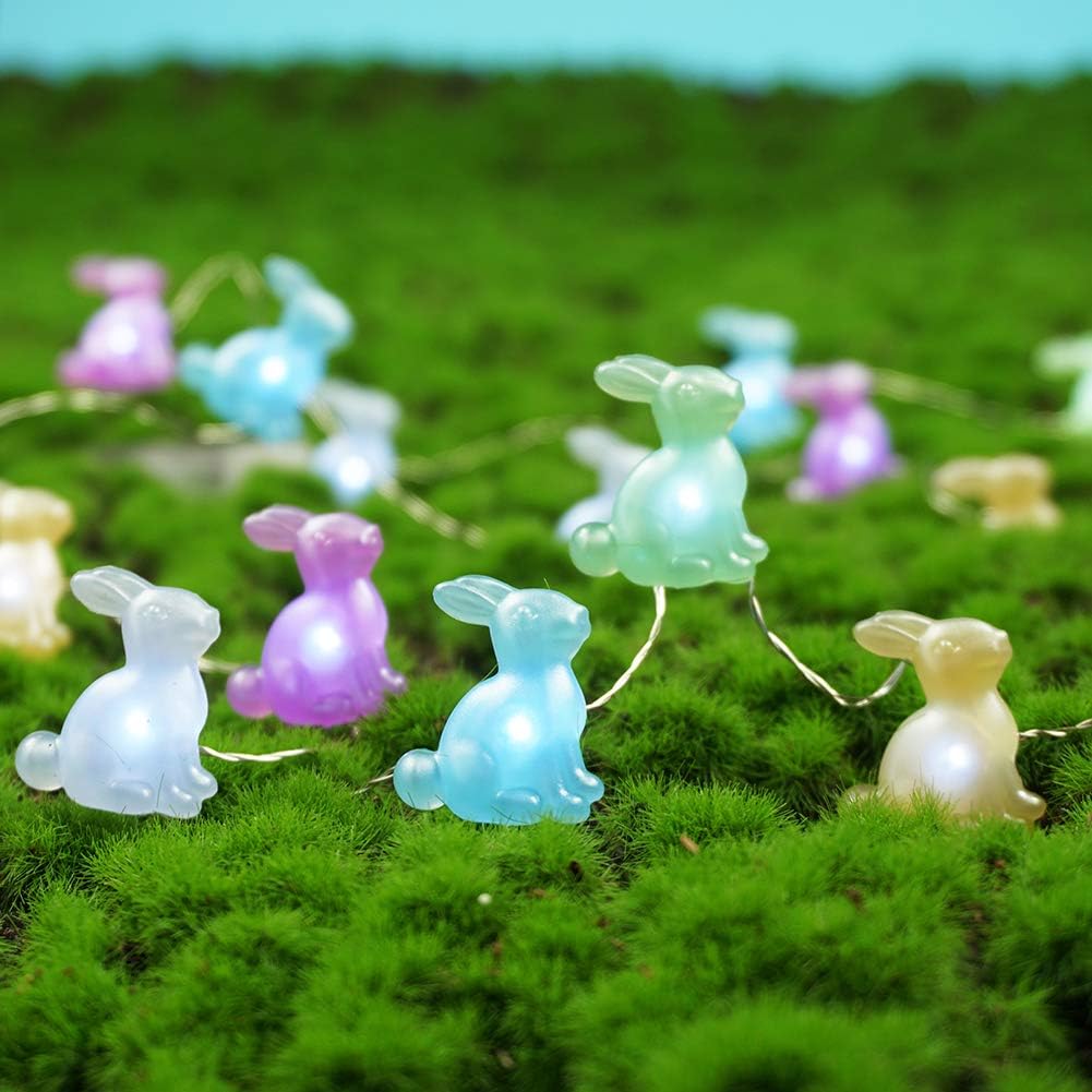 BOHON Easter Decoration Bunny String Lights Battery Operated with Remote